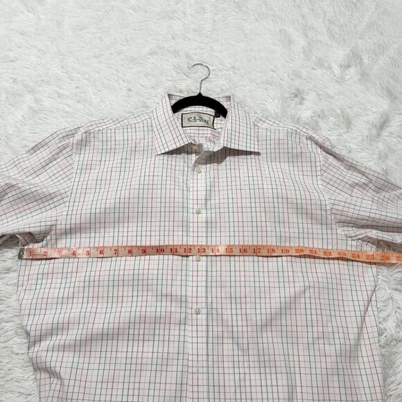Men Thomas Pink Button Up Plaid Long Sleeve Shirt in Light Pink Size 17.5 - Picture 5 of 8